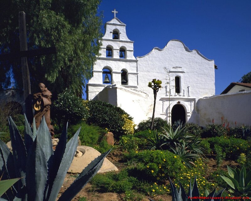 White Mission Church — Serene, Afternoon, Photograph, Statue