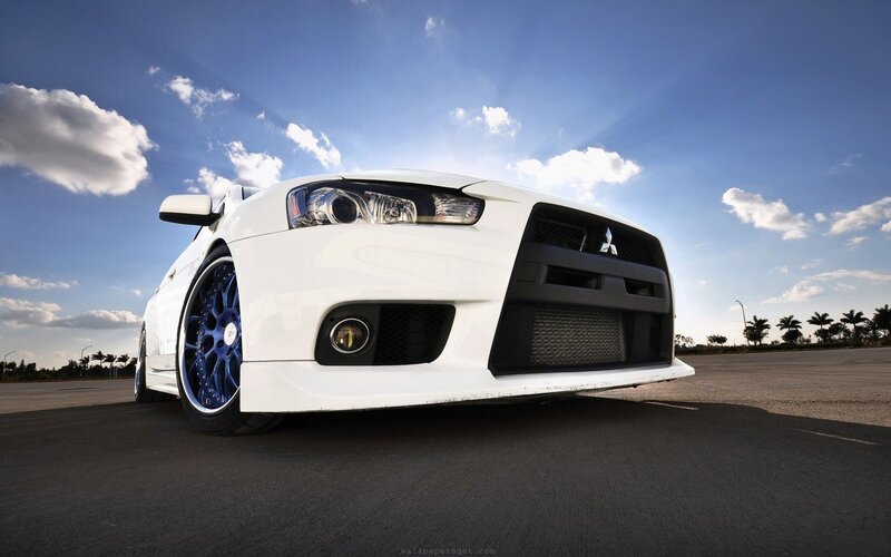 White Mitsubishi Lancer — Dramatic, Afternoon, Photograph, Blue Wheels