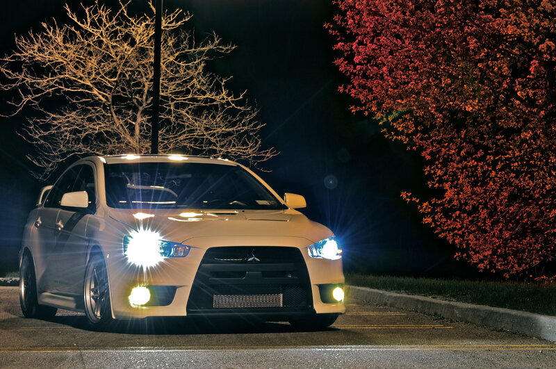 White Mitsubishi Lancer — Dramatic, Night, Photograph