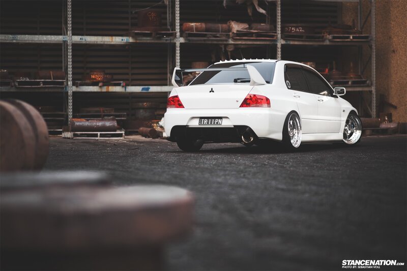 White Mitsubishi Lancer — Dramatic, Photograph, Car, Warehouse