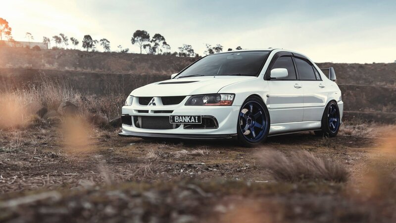 White Mitsubishi Lancer — Dramatic, Sunset, Photograph, Car, Field