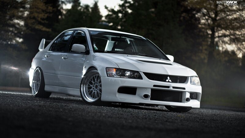 White Mitsubishi Lancer — Dramatic, Sunset, Photograph, Car, Trees, Road