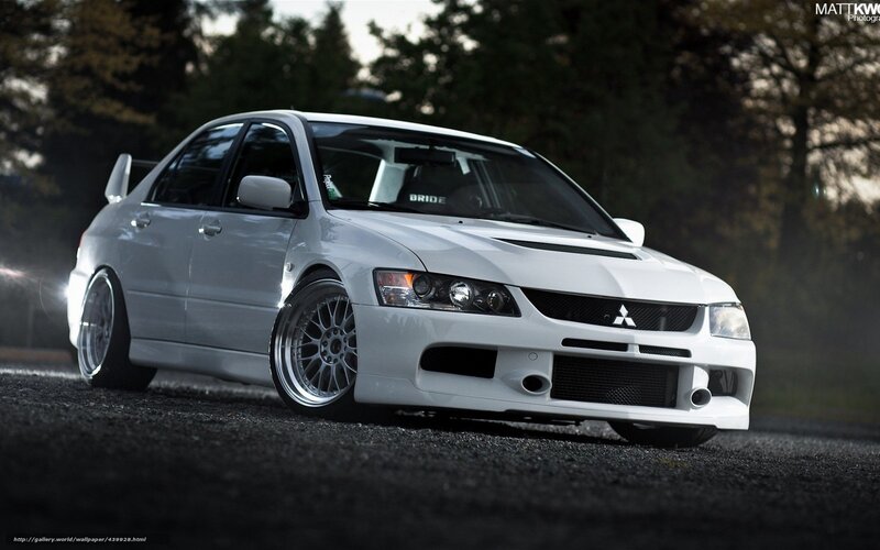 White Mitsubishi Lancer — Dramatic, Sunset, Photograph, Car, Trees