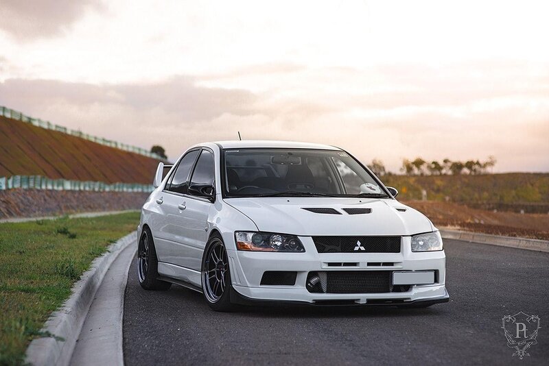 White Mitsubishi Lancer — Dramatic, Sunset, Photograph, Race Track