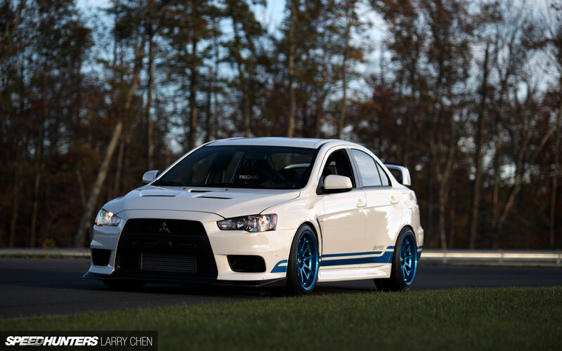 White Mitsubishi Lancer — Dramatic, Sunset