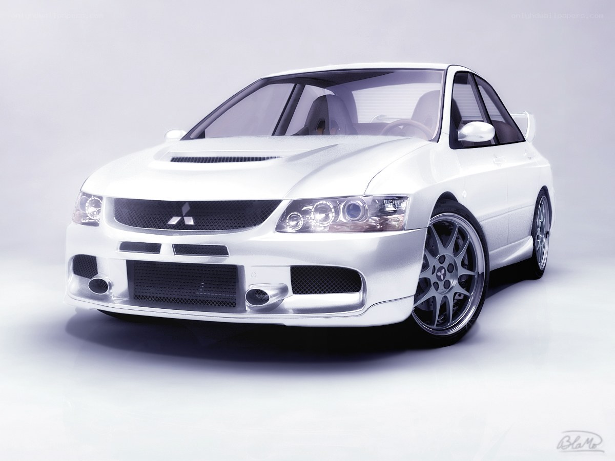 white mitsubishi lancer evolution