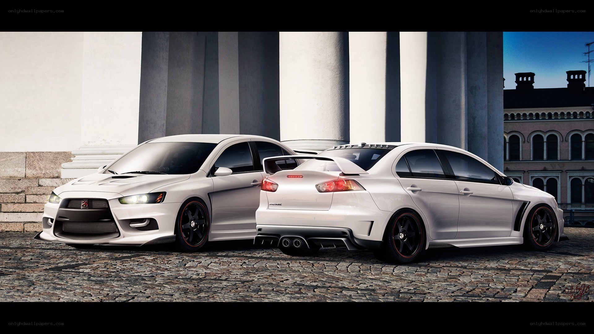 white mitsubishi lancer evolutions