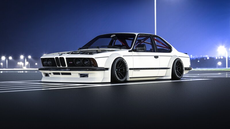 White Modified BMW Car — Dramatic, Night, 3d Render