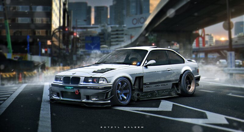 White Modified BMW Car — Gray