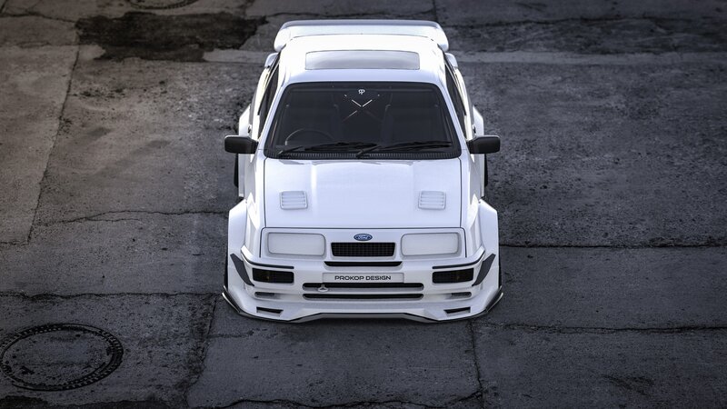 White Modified Car — Dramatic, 3d Render, Concrete Ground