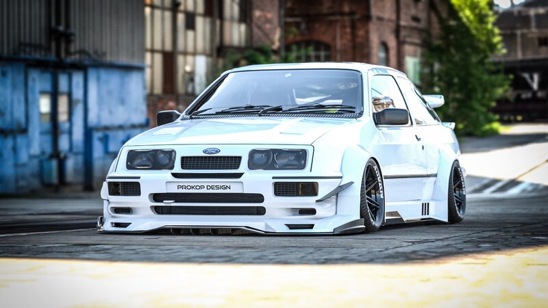 White Modified Car — Dramatic, Afternoon, Photograph, Building