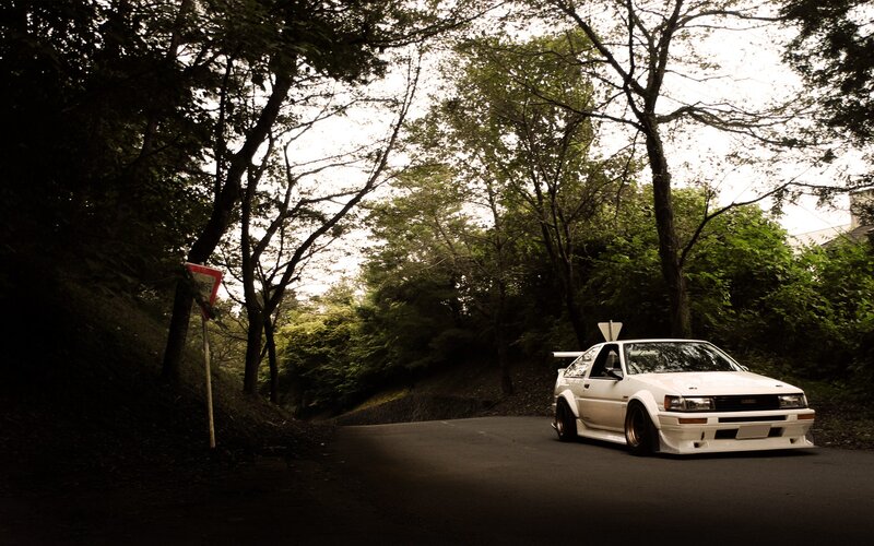 White Modified Car — Dramatic, Afternoon, Photograph, Trees