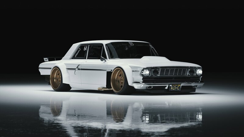 White Modified Car — Dramatic, Digital Art, Gold Wheels