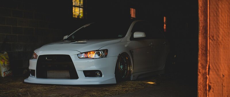 White Modified Car — Dramatic, Night, Photograph, Hay