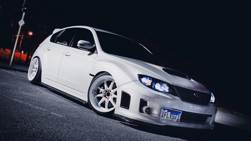 White Modified Car — Dramatic, Night, Photograph, Road