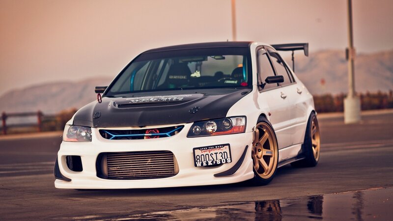White Modified Car — Dramatic, Sunset, Photograph, Mountains