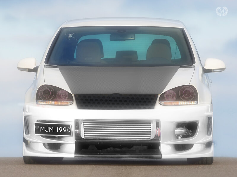 white modified car front view
