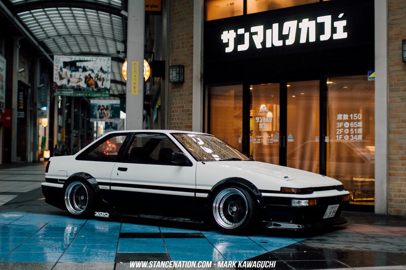 White Modified Car — Urban, Night