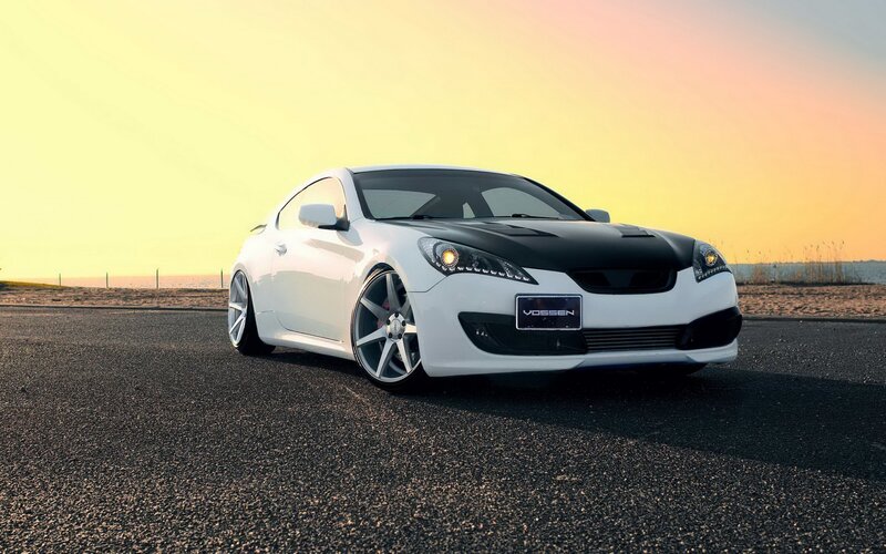 White Modified Coupe — Dramatic, Sunset