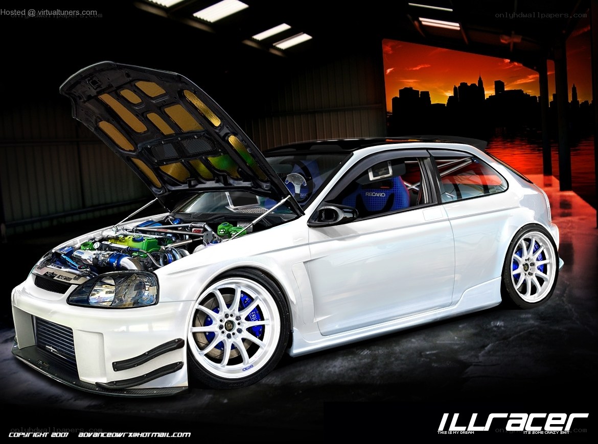 white modified hatchback car