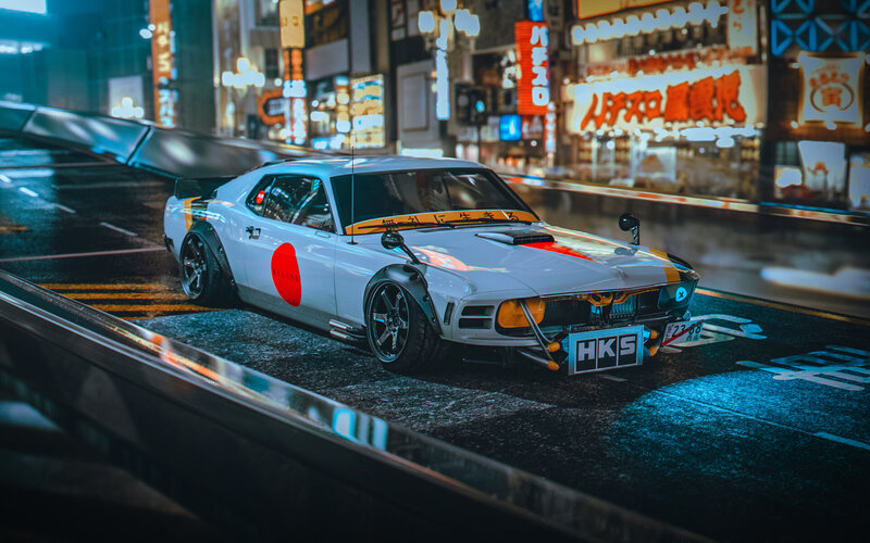 White Modified Muscle Car