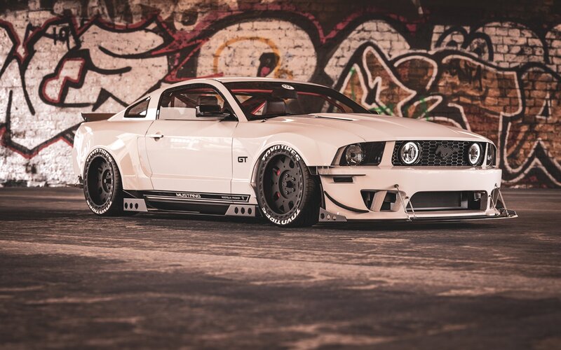 White Modified Mustang — Dramatic
