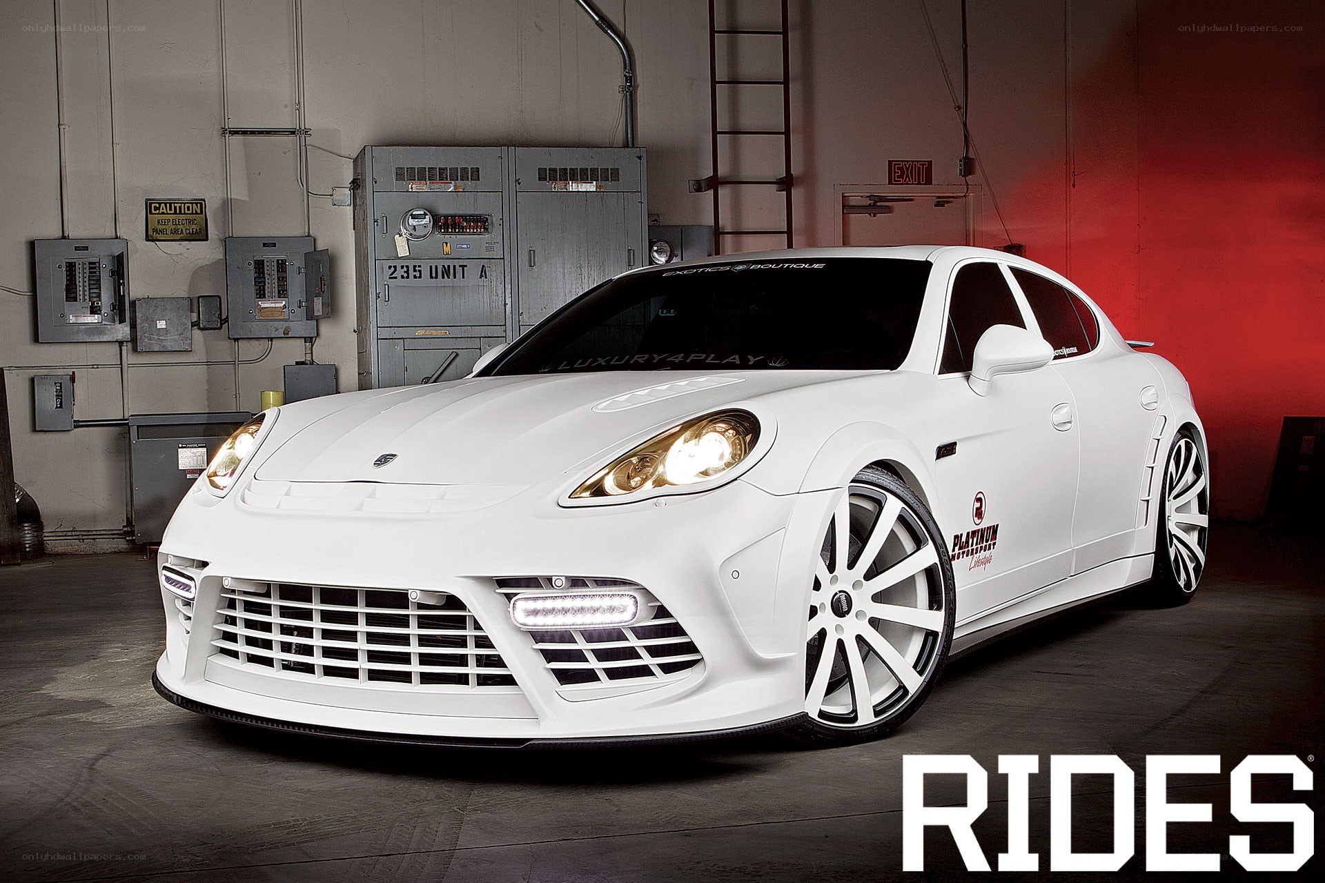 white modified porsche panamera