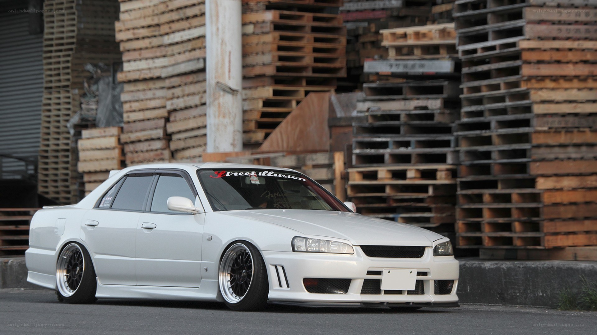white modified sedan car