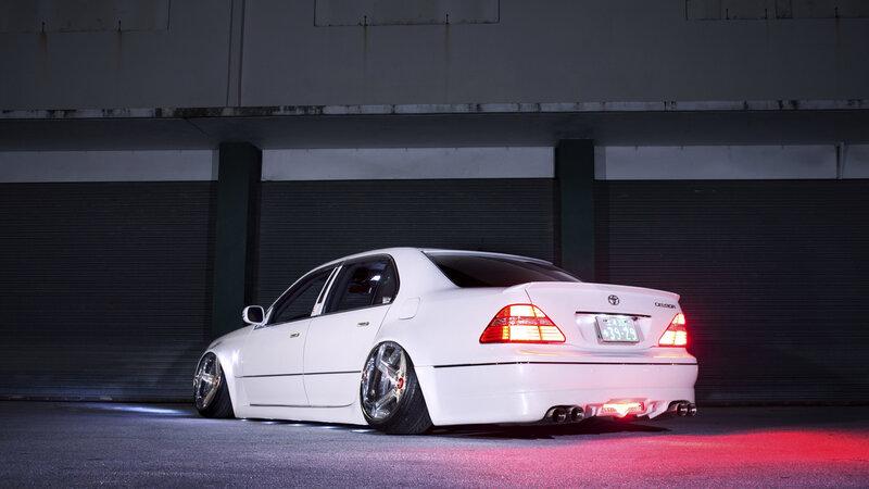 White Modified Sedan — Dramatic, Night, Photograph, Car, Tires