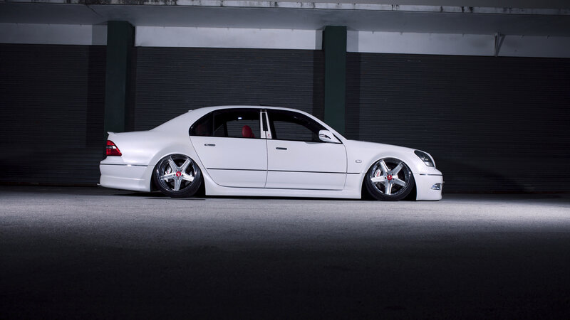 White Modified Sedan — Dramatic, Night, Photograph, Car, Wheel