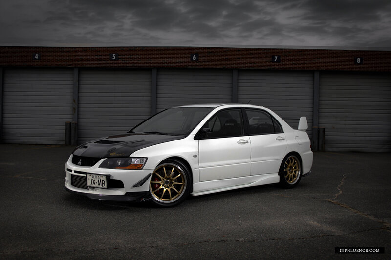 White Modified Sedan — Dramatic, Night, Photograph, Garage Doors
