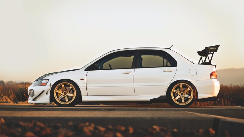 White Modified Sedan — Dramatic, Sunset, Photograph