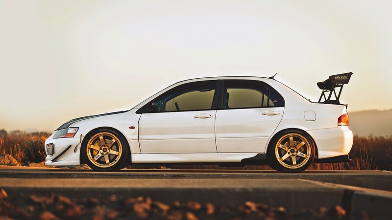 White Modified Sedan — Dramatic, Sunset