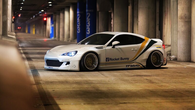 White Modified Sports Car — Dramatic, Night, Photograph