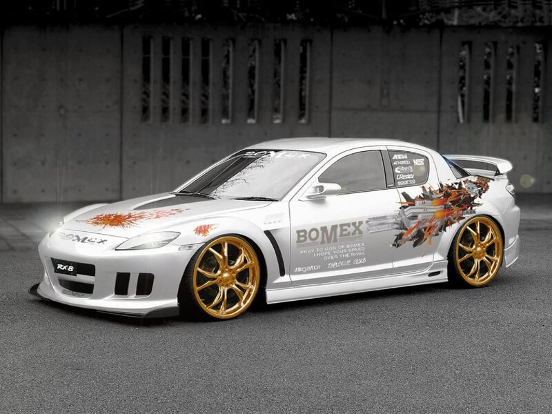 White Modified Sports Car — Dramatic, Photograph, Gold Wheels