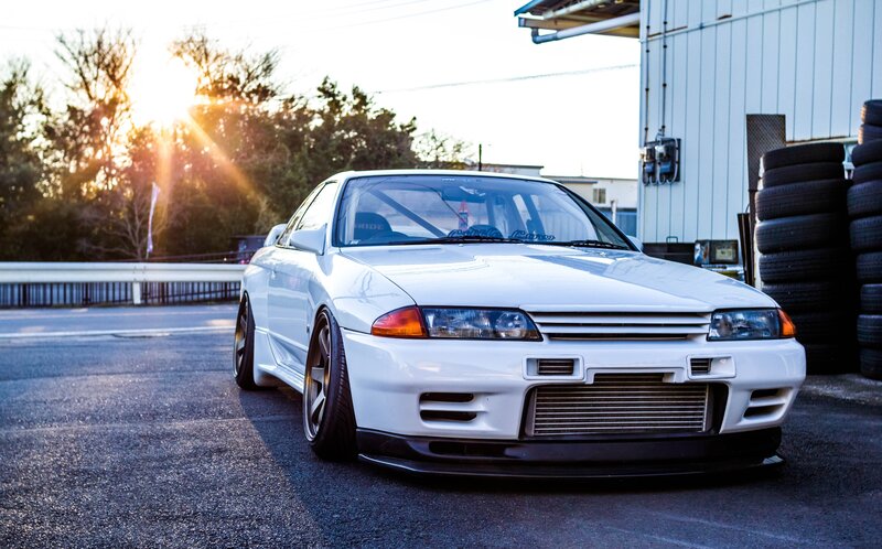White Modified Sports Car — Dramatic, Sunrise