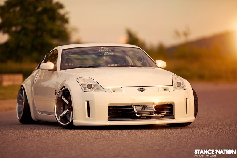 White Modified Sports Car — Dramatic, Sunset, Photograph, Road, Trees