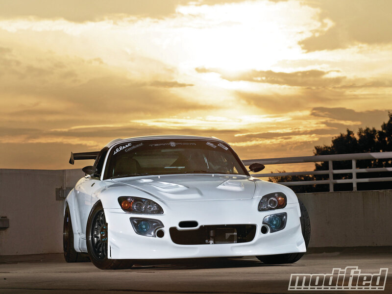 White Modified Sports Car — Dramatic, Sunset, Photograph