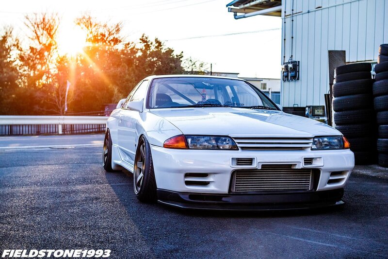 White Modified Sports Car — Dramatic, Sunset, Photograph, Tires