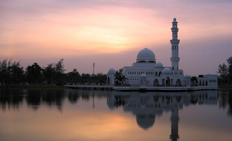 White mosque at sunset