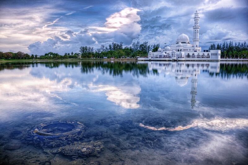 White Mosque on Water — Blue