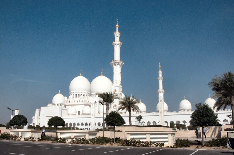 White Mosque with Domes — Serene, Afternoon, Photograph, Dome