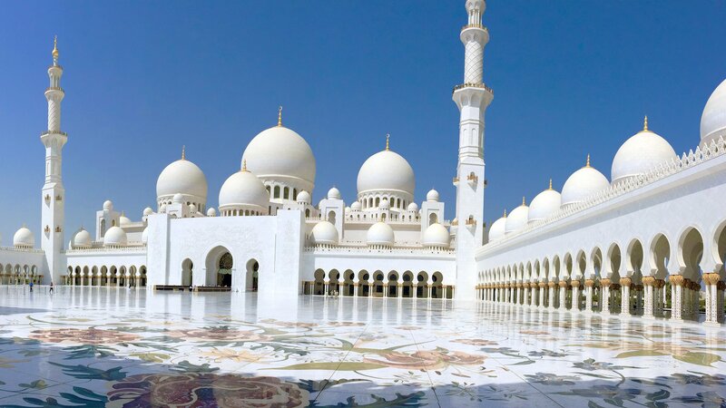 White Mosque with Domes — Serene, Afternoon, Photograph, Minarets