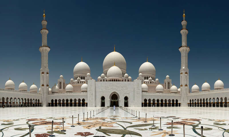 White Mosque with Domes — Serene, Afternoon, Photograph
