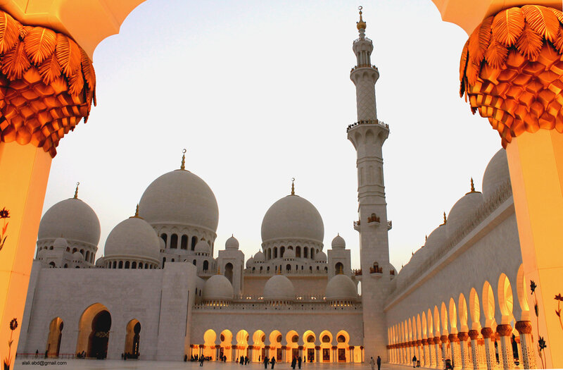 White Mosque with Domes — Serene, Sunset