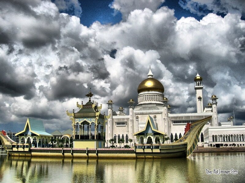 White Mosque with Golden Dome — Dramatic
