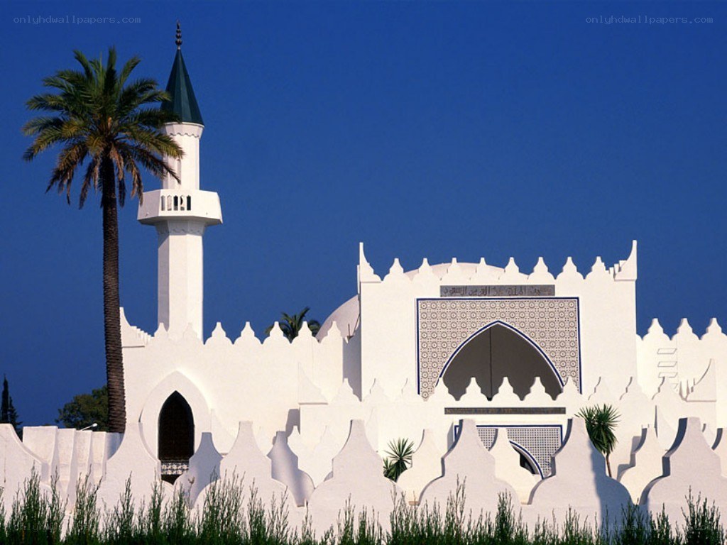 White mosque with minaret