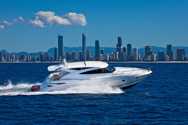 White Motor Yacht — Blue, Dynamic, Afternoon
