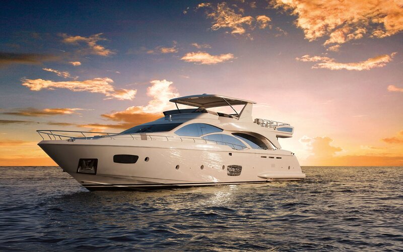 White Motor Yacht — Blue, Serene, Sunset