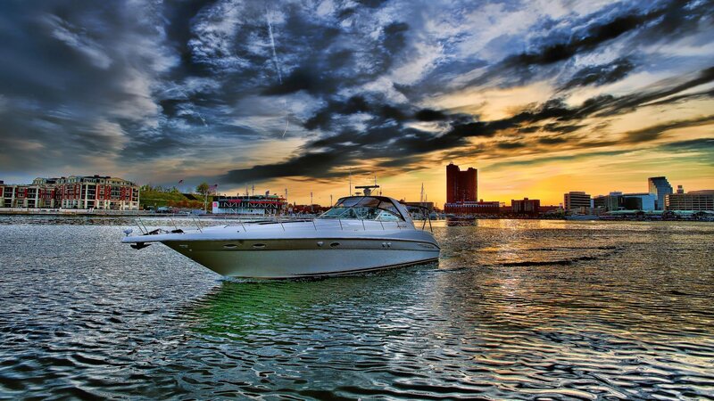 White Motorboat on Water — Blue